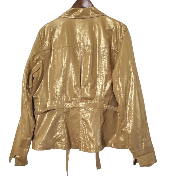 Coldwater Creek Gold Metallic  Jacket Size 1X Linen Blend Belted Lightweight - Picture 3 of 4